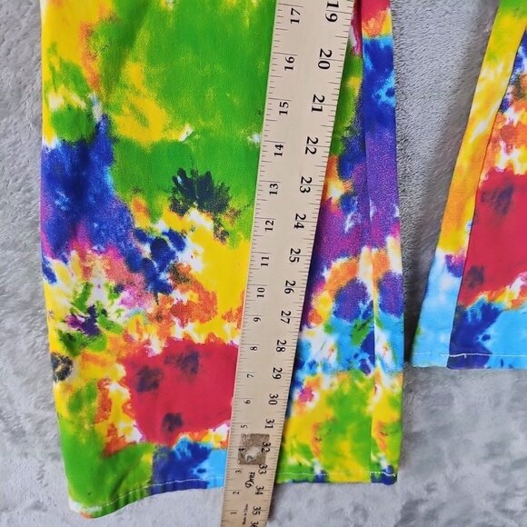 2BME Fashion Jeans Womens M High Rise Bell Bottom Flare Rainbow Tie Dye Boho - Picture 7 of 10